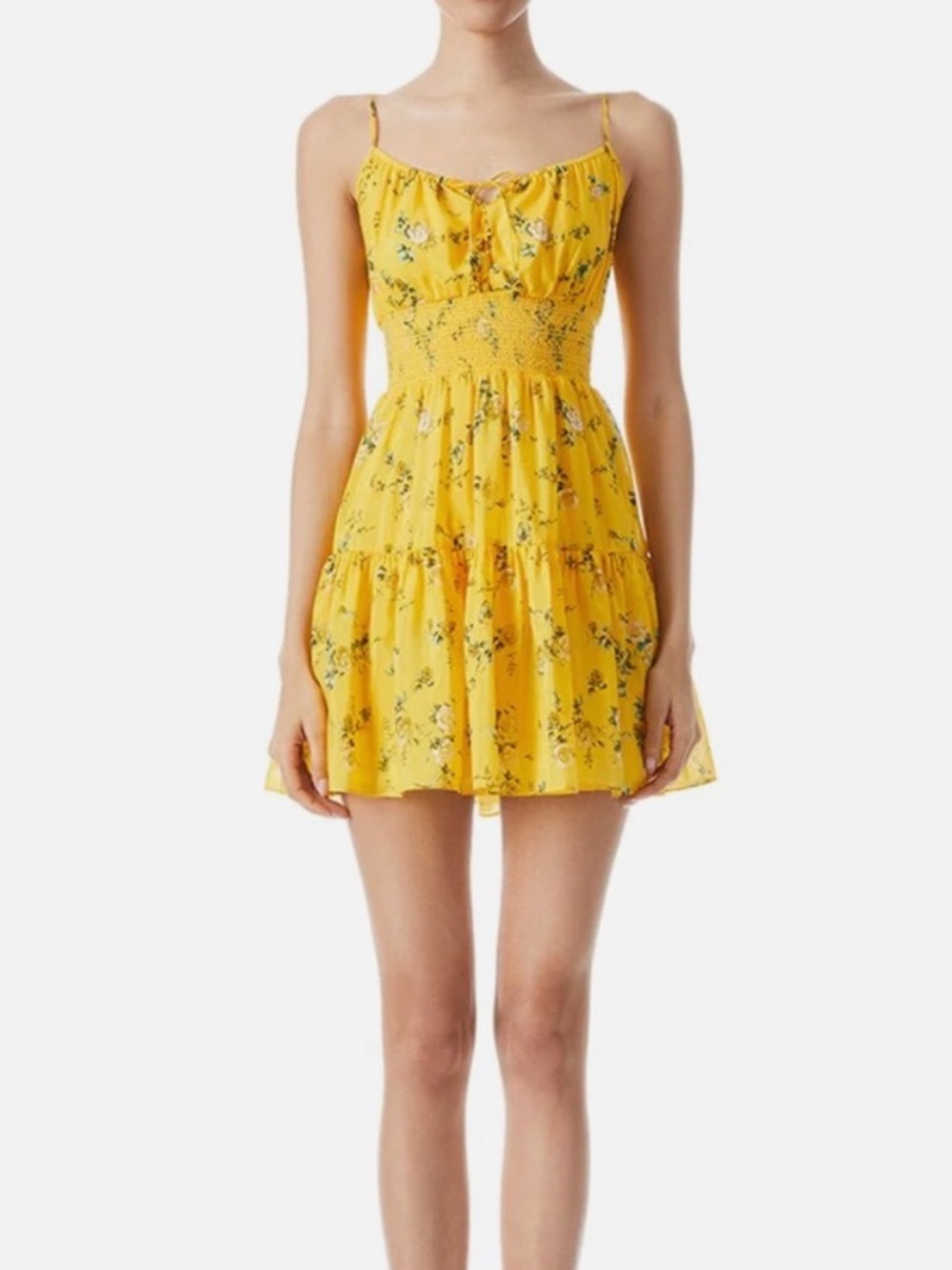 Alice + Olivia Yellow Floral Spaghetti-Strap Sundress